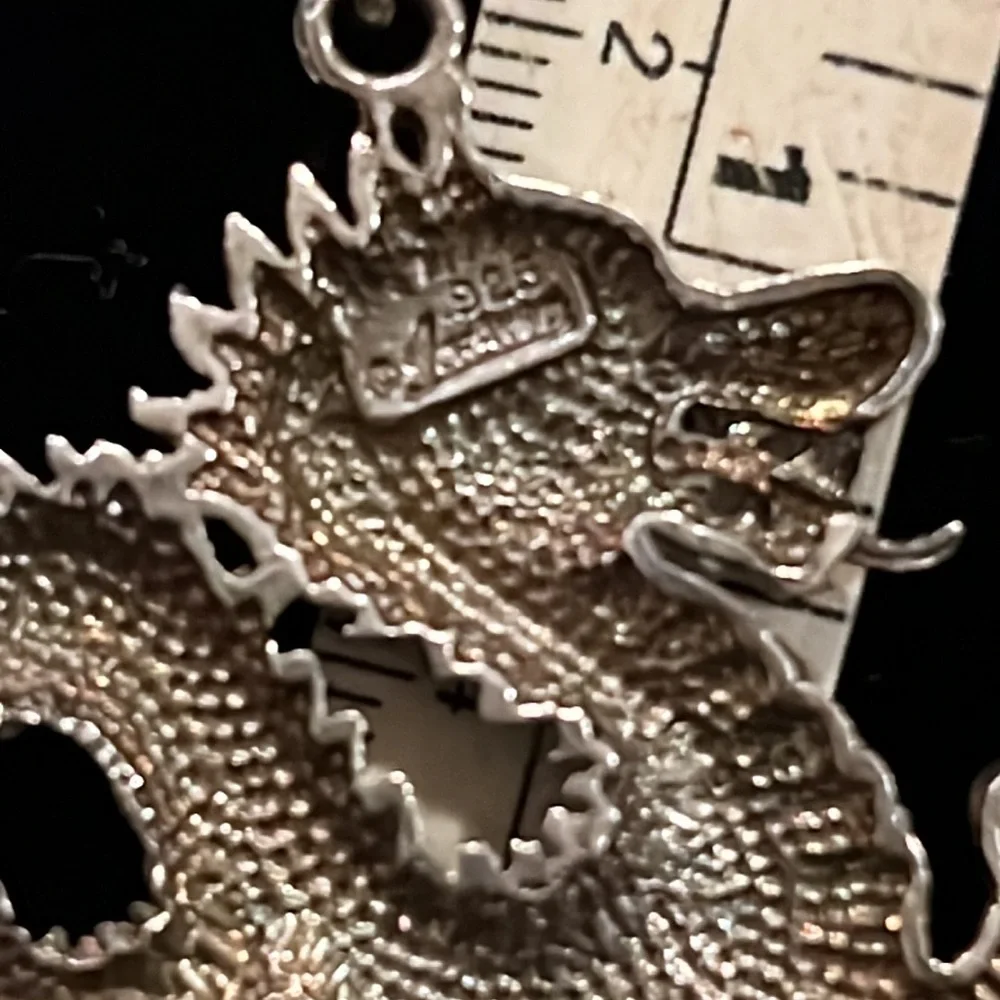 Vintage Sterling Silver dragon pendant & Italy silver rope necklace 18”